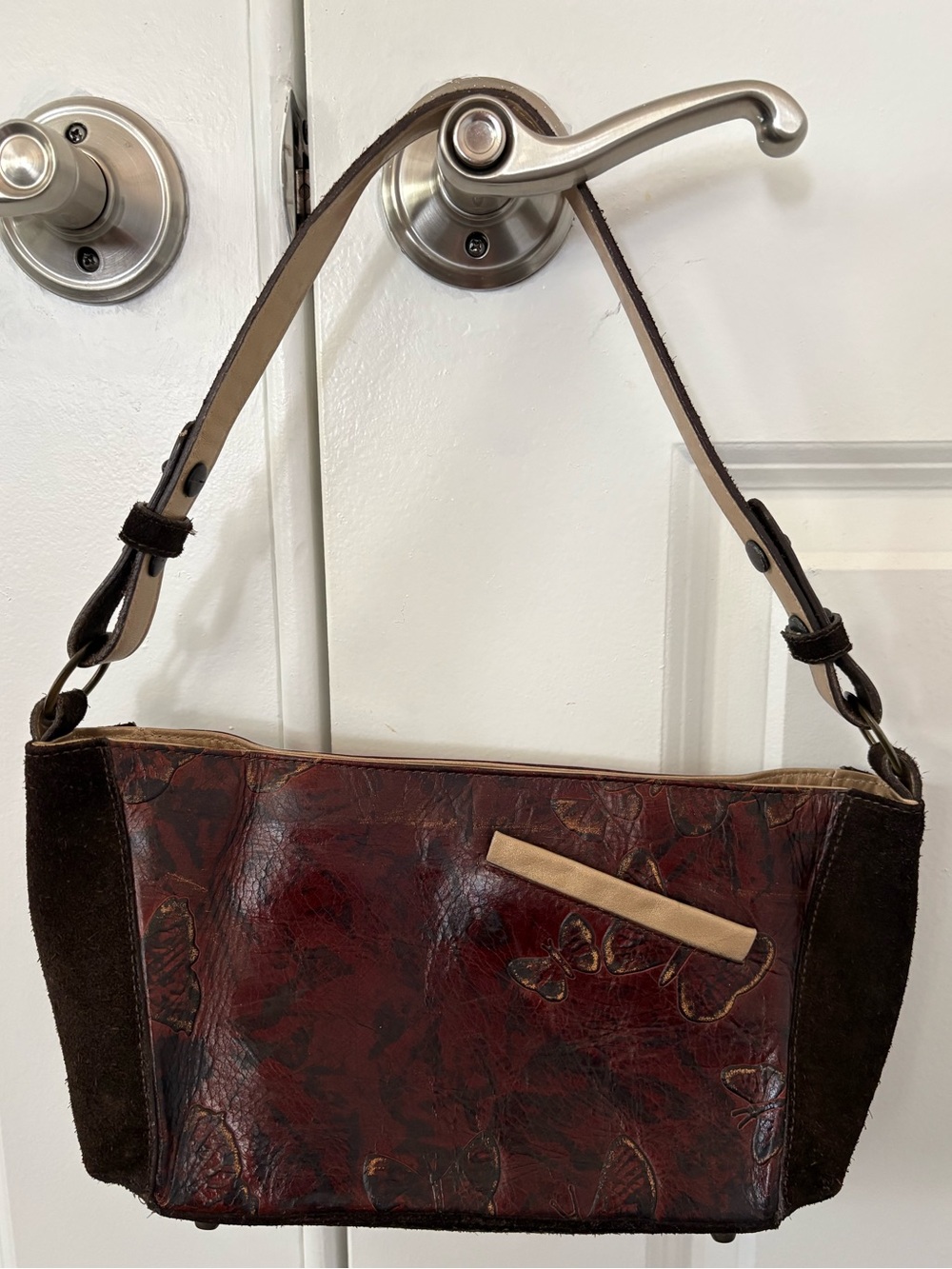 Vintage Mario Hernandez Butterfly Embossed Leather Suede Shoulder Bag Y2K Boho - Picture 2 of 8